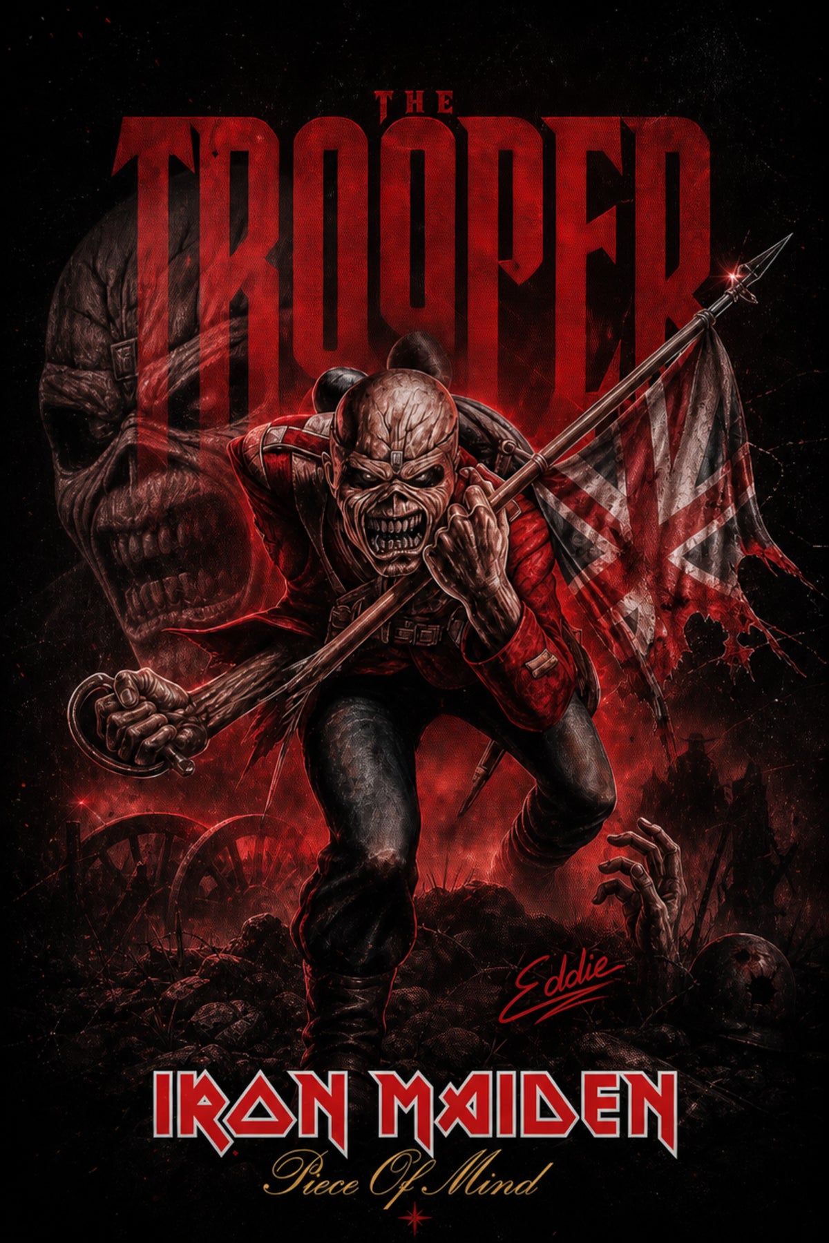 Camiseta Infantil Iron Maiden The Trooper Vintage Preta RIFF STUDIO