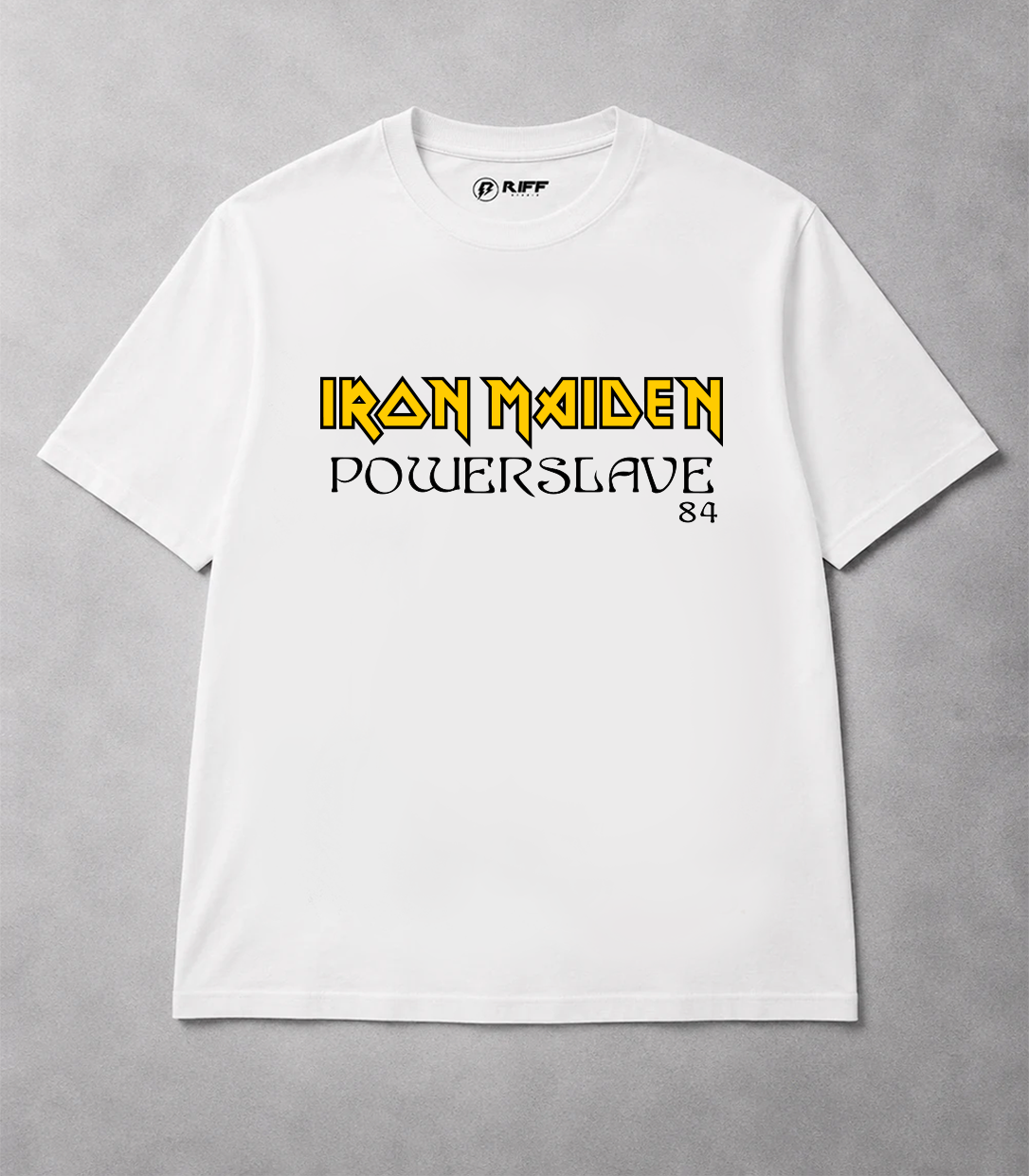Camiseta IRON MAIDEN Powerslave 84 branco RIFF STUDIO