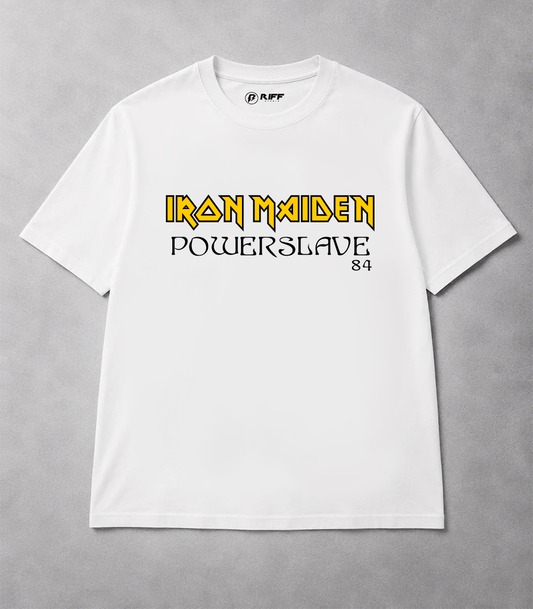 Camiseta IRON MAIDEN Powerslave 84 branco RIFF STUDIO