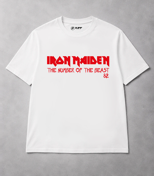 Camiseta IRON MAIDEN The Number of the Beast 82 branco RIFF STUDIO