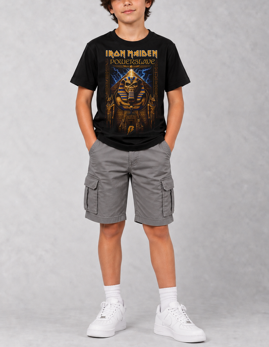 Camiseta Infantil Iron Maiden Powerslave Vintage Preta RIFF STUDIO