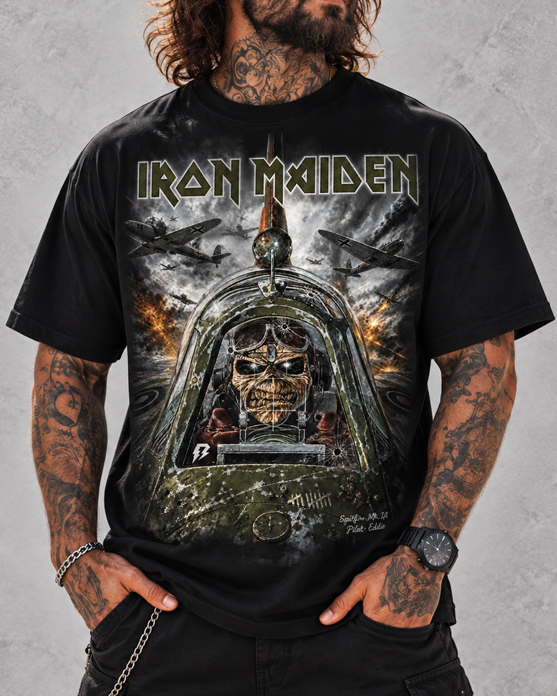 Camiseta Iron Maiden Aces High Vintage Preta RIFF STUDIO