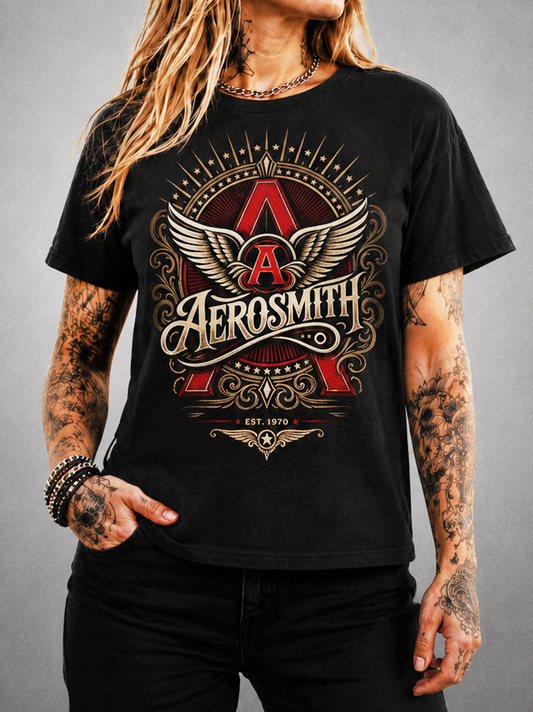 Camiseta Aerosmith 1970 Preta RIFF STUDIO