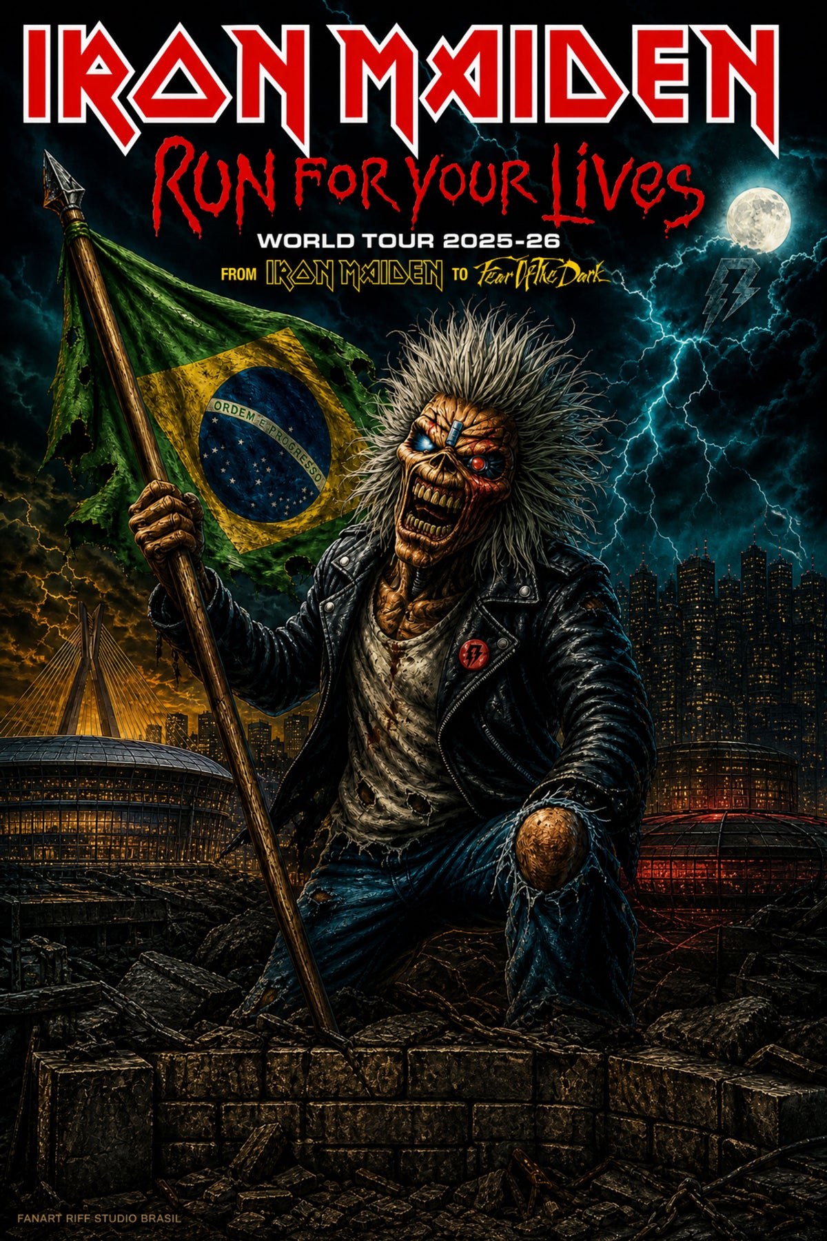 Camiseta Iron Maiden Run For Your Lives FanArt Brasil Preta RIFF STUDIO