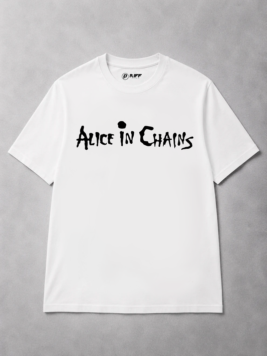 Camiseta Alice in Chains logo branca RIFF STUDIO