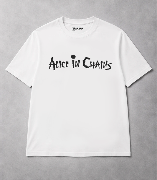 Camiseta Alice in Chains logo branca RIFF STUDIO