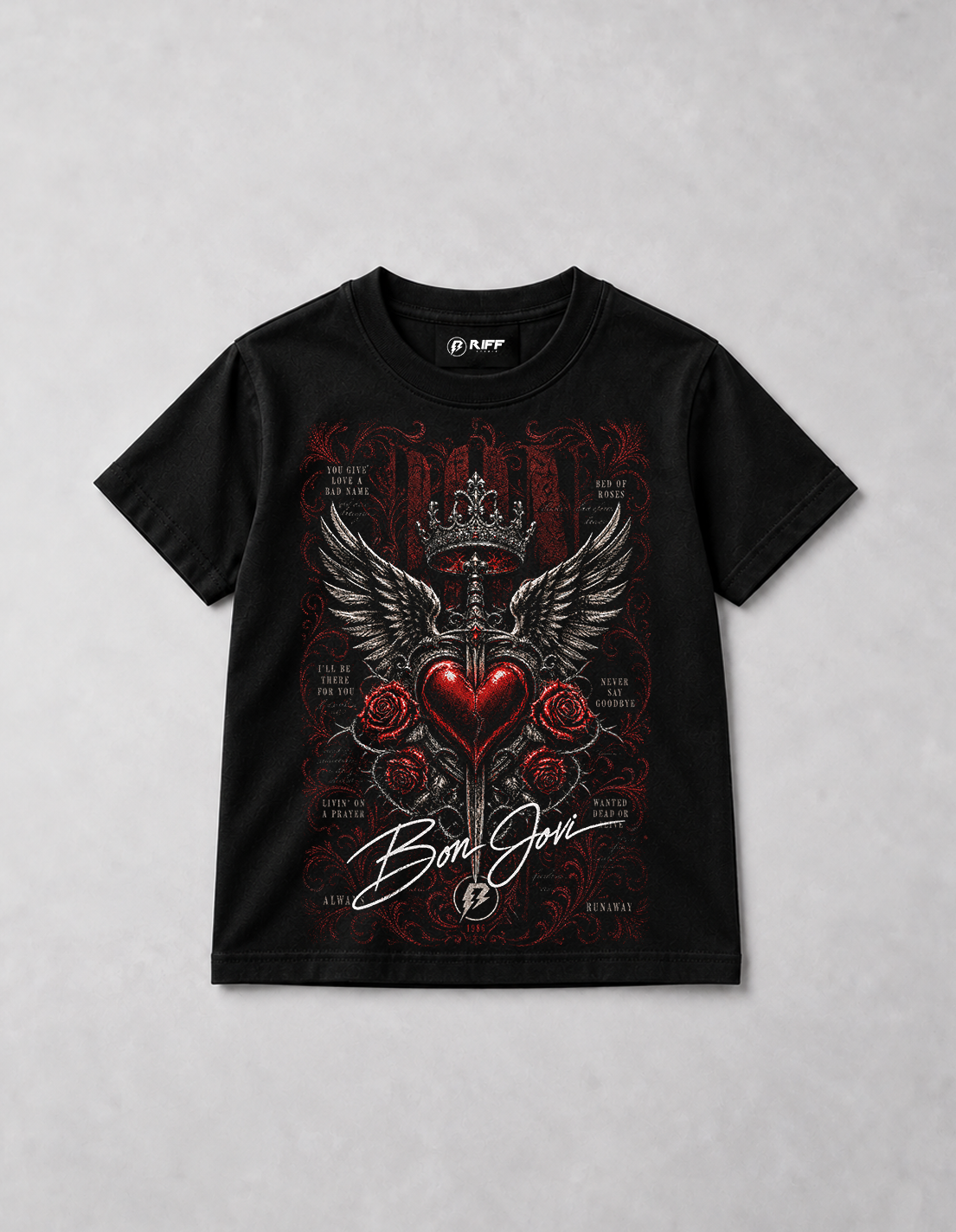 Camiseta Infantil Bon Jovi Songs Preta RIFF STUDIO