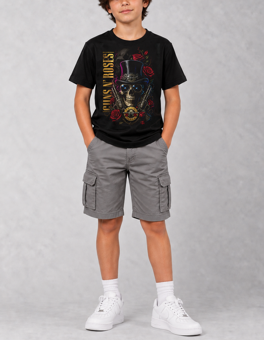 Camiseta Infantil Guns N' Roses Skull Preta RIFF STUDIO