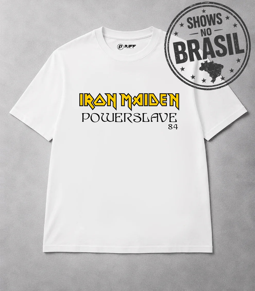 Camiseta IRON MAIDEN Powerslave 84 branco RIFF STUDIO