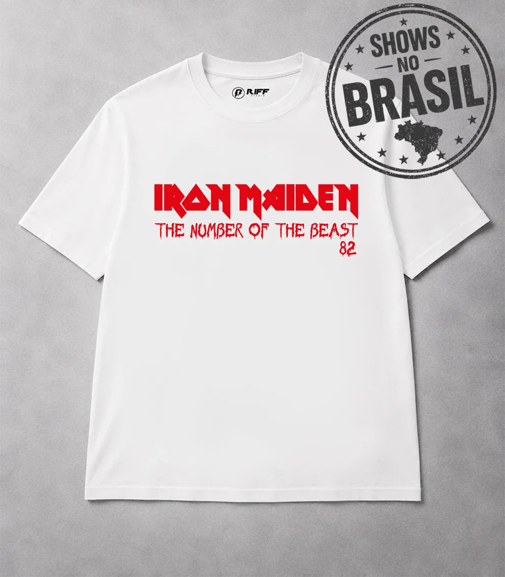 Camiseta IRON MAIDEN The Number of the Beast 82 branco RIFF STUDIO