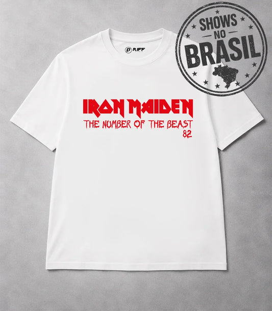 Camiseta IRON MAIDEN The Number of the Beast 82 branco RIFF STUDIO