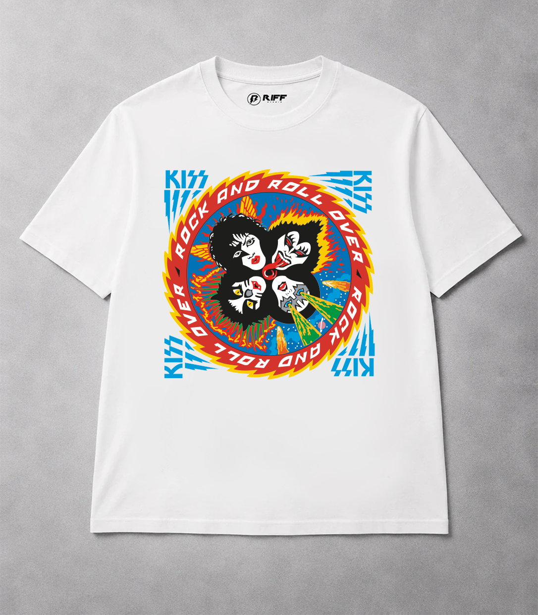 Camiseta KISS Rock N' Roll Over branca RIFF STUDIO