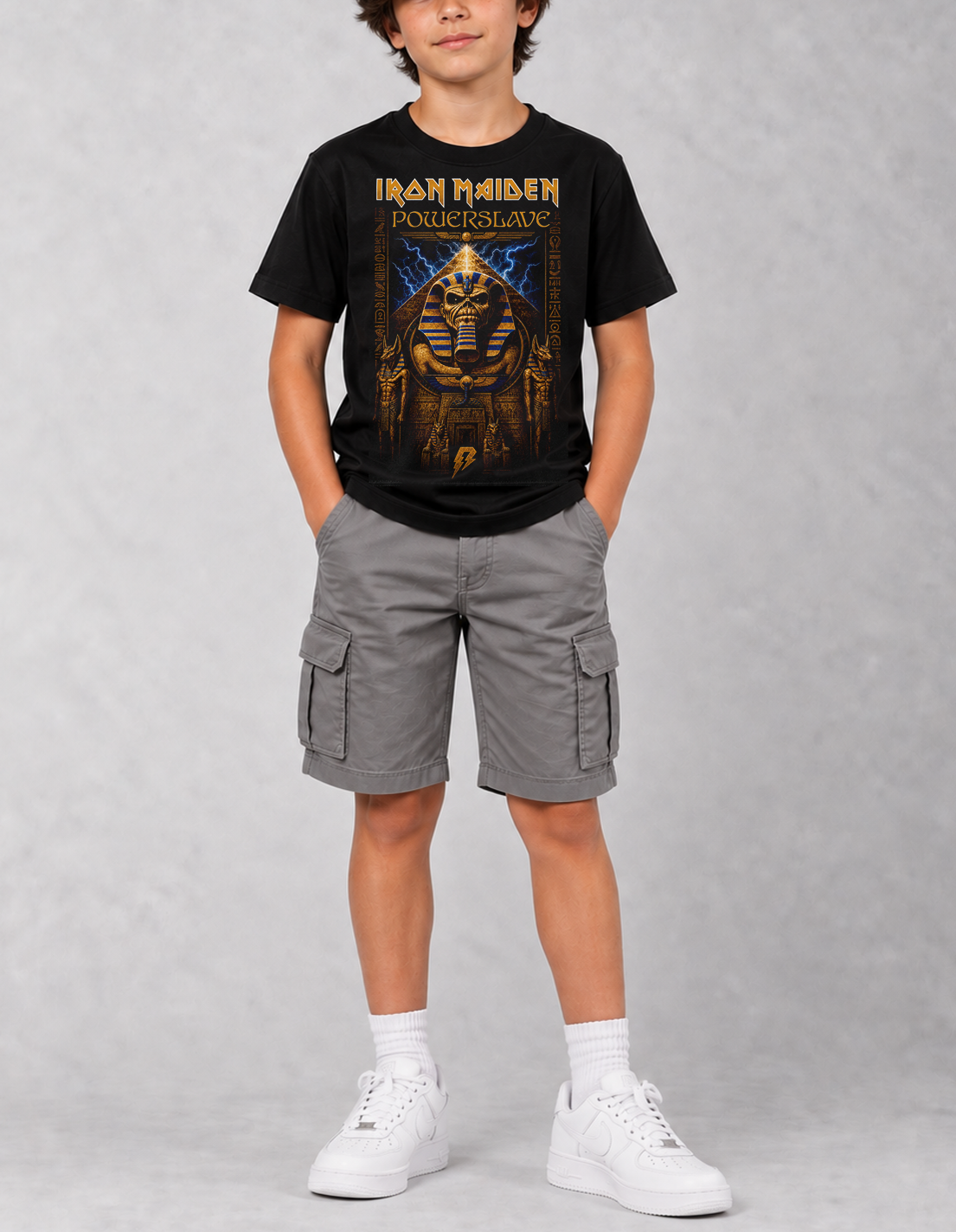 Camiseta Infantil Iron Maiden Powerslave Vintage Preta RIFF STUDIO