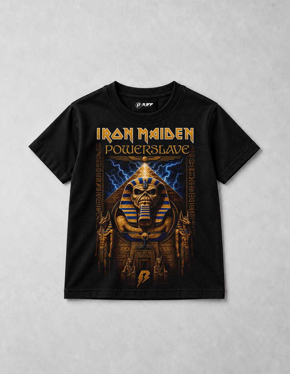 Camiseta Infantil Iron Maiden Powerslave Vintage Preta RIFF STUDIO