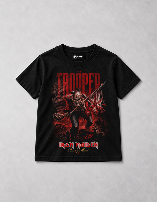 Camiseta Infantil Iron Maiden The Trooper Vintage Preta RIFF STUDIO
