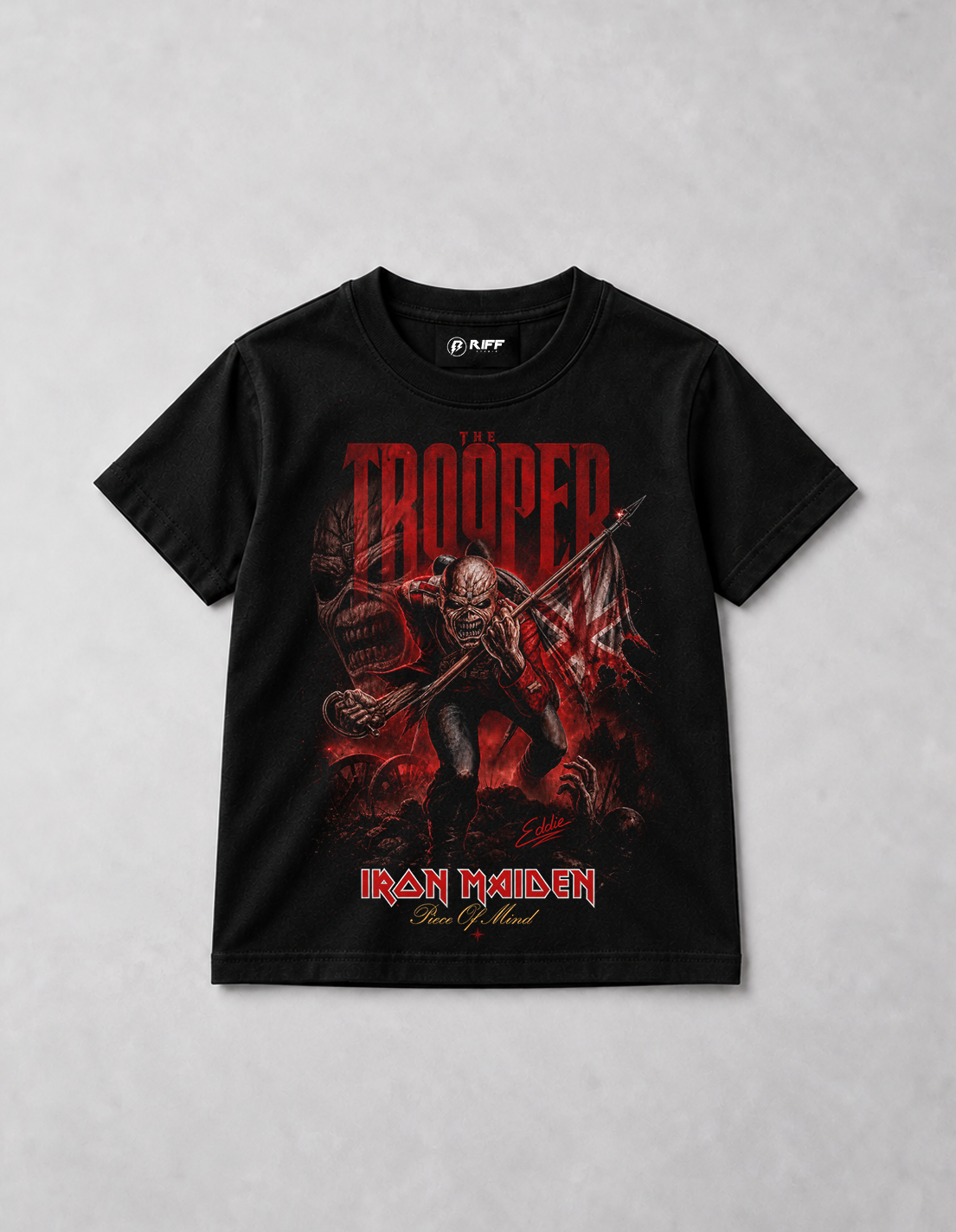 Camiseta Infantil Iron Maiden The Trooper Vintage Preta RIFF STUDIO