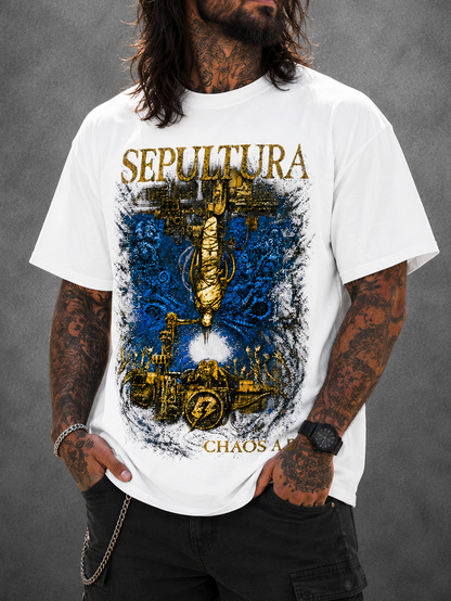 Camiseta Sepultura Chaos AD Branca RIFF STUDIO
