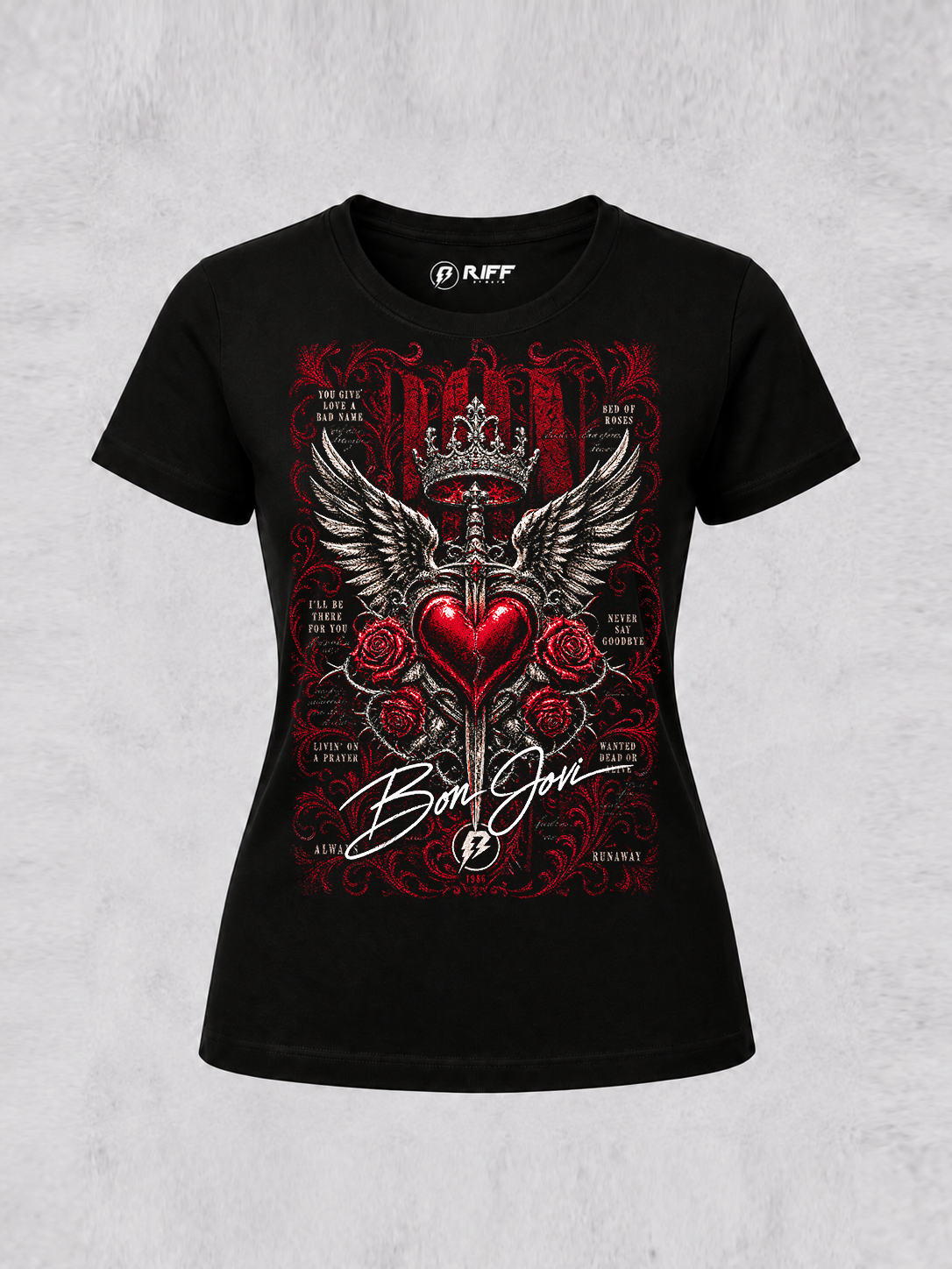 Camiseta Bon Jovi Songs Babylook preta RIFF STUDIO