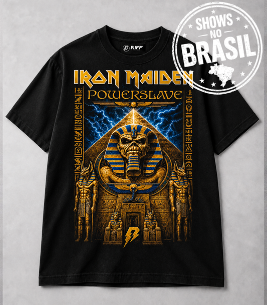 Camiseta Iron Maiden Powerslave Vintage Preta RIFF STUDIO