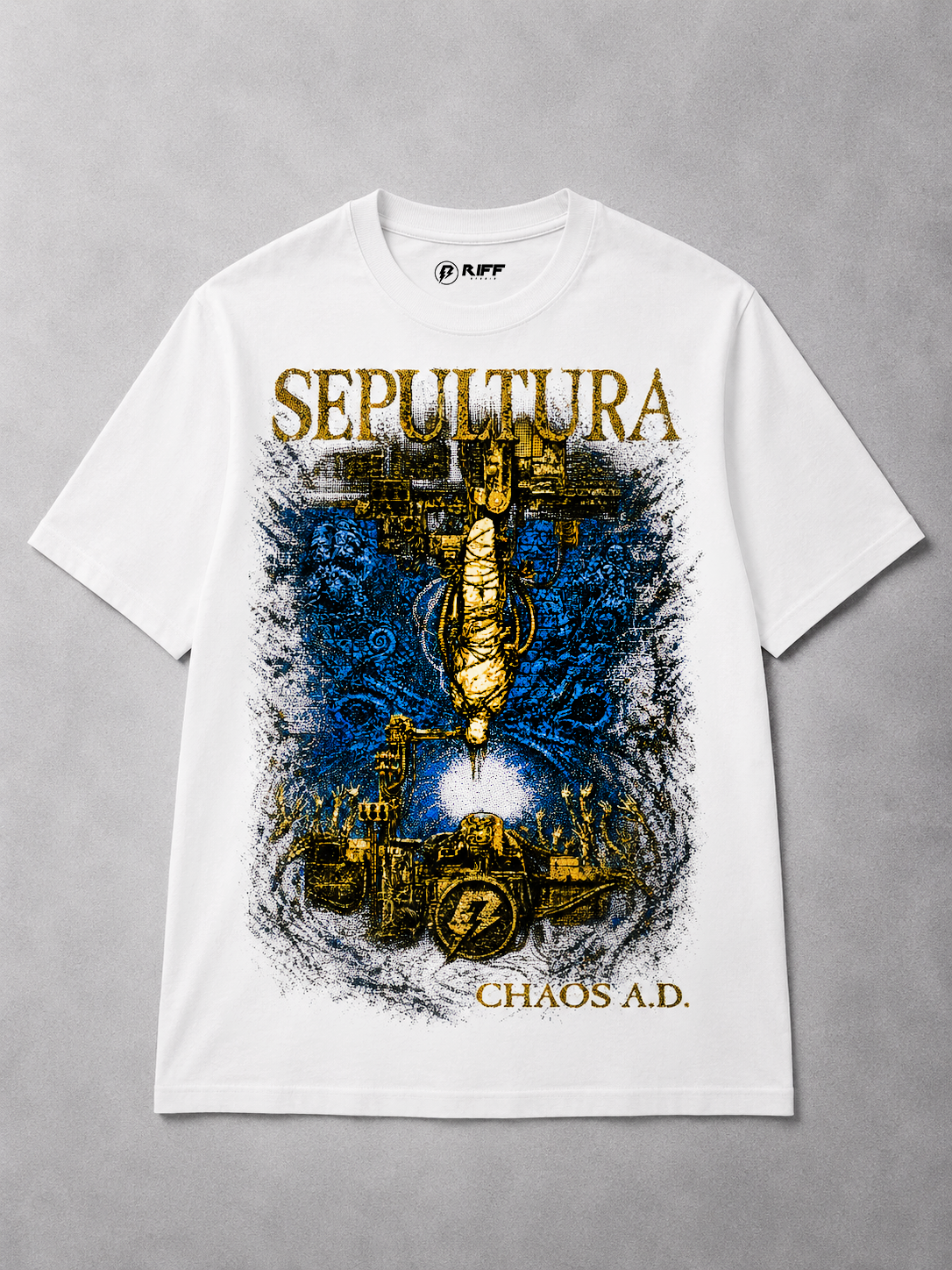 Camiseta Sepultura Chaos AD Branca RIFF STUDIO