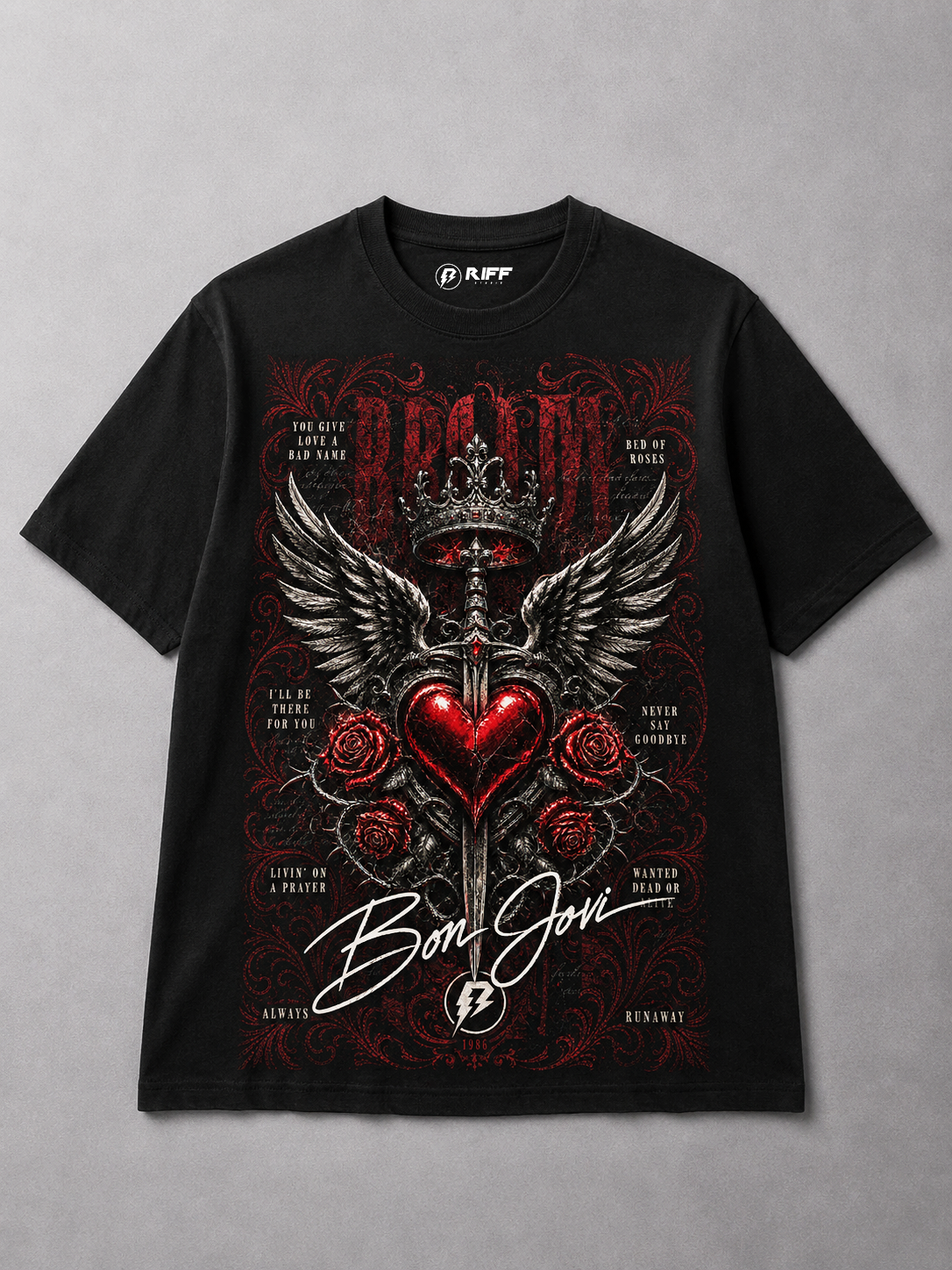 Camiseta Bon Jovi Songs preta RIFF STUDIO