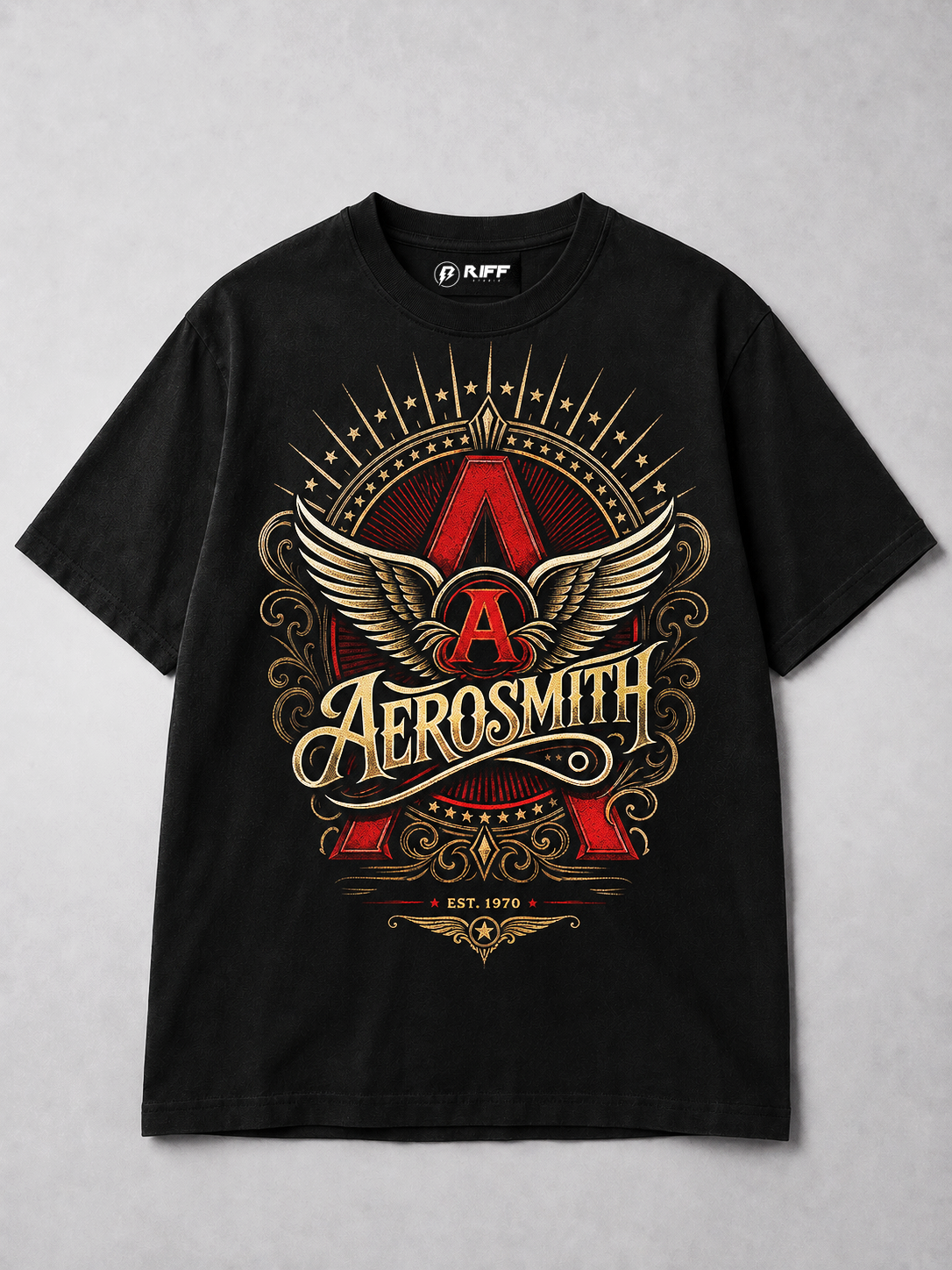 Camiseta Aerosmith 1970 Preta RIFF STUDIO
