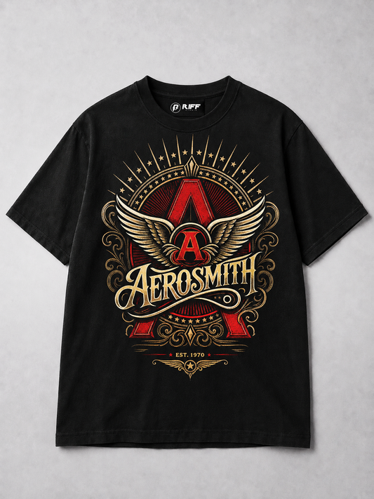 Camiseta Aerosmith 1970 Preta RIFF STUDIO