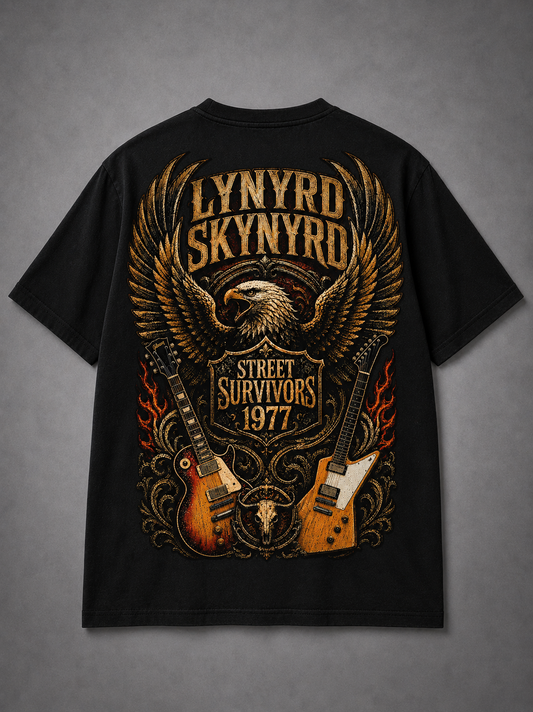 Camiseta Lynyrd Skynyrd Street Survivors 1977 Preta RIFF STUDIO