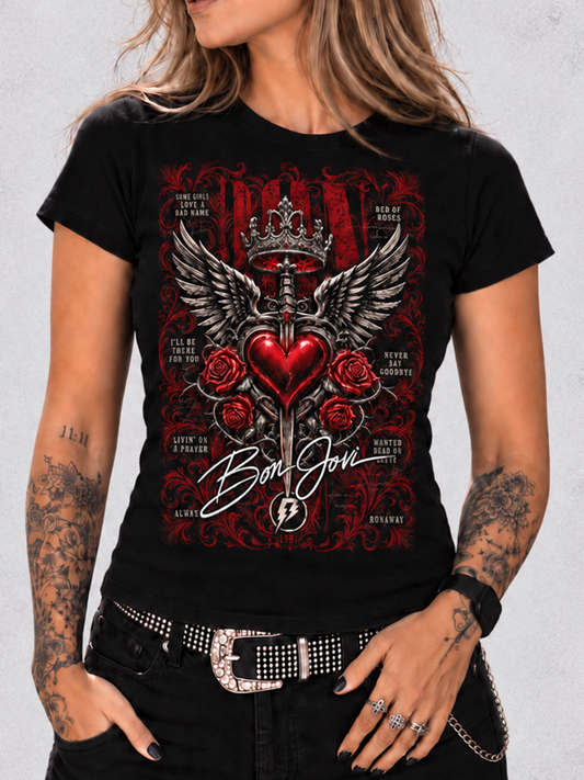 Camiseta Bon Jovi Songs Babylook preta RIFF STUDIO