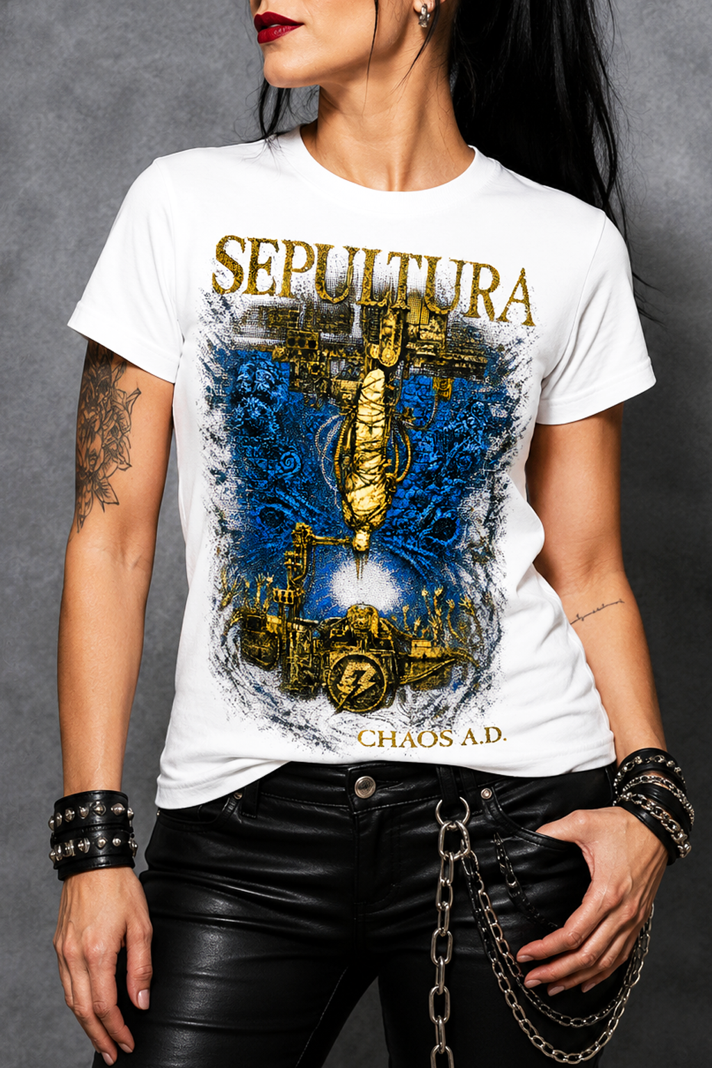 Camiseta Sepultura Chaos AD Branca RIFF STUDIO