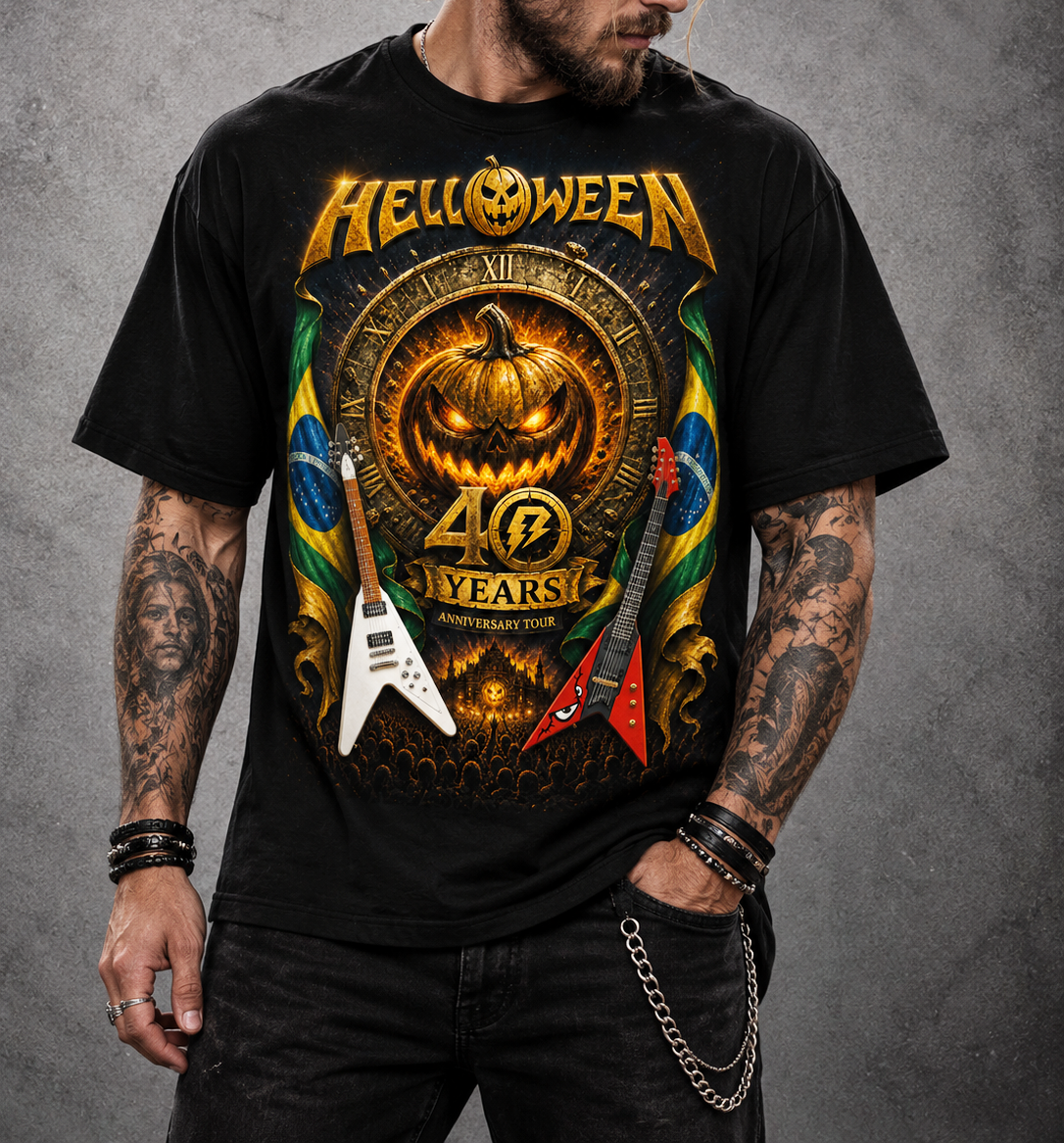 Camiseta Helloween Tour 40 Anos Preta RIFF STUDIO