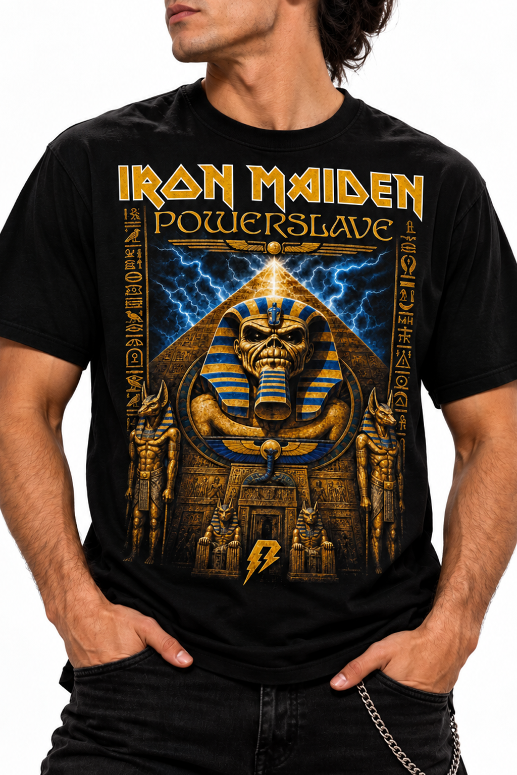 Camiseta Iron Maiden Powerslave Vintage Preta RIFF STUDIO