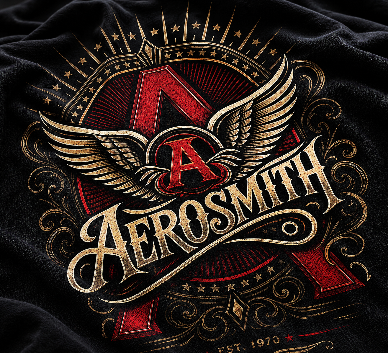 Camiseta Aerosmith 1970 Preta RIFF STUDIO