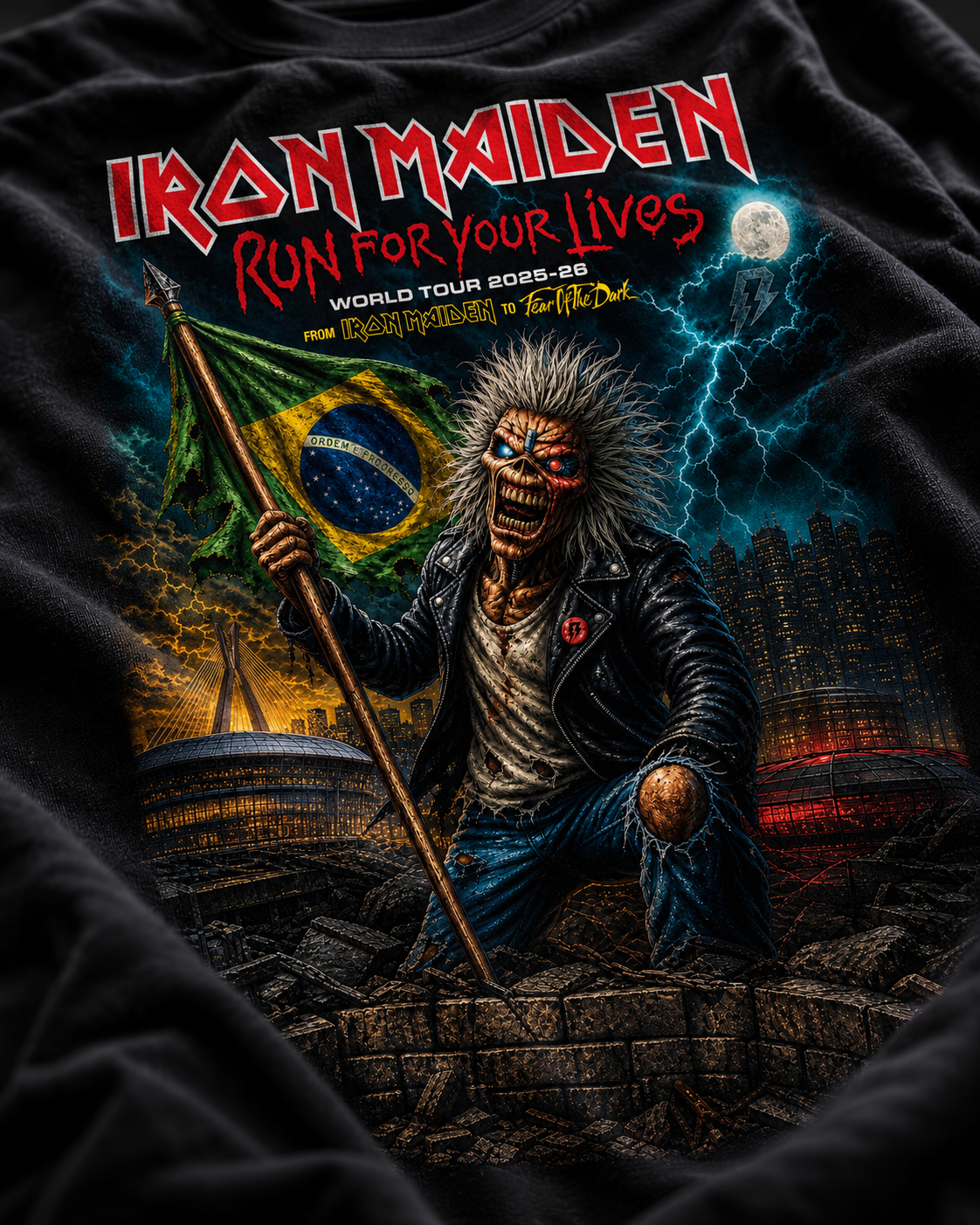 Camiseta Iron Maiden Run For Your Lives FanArt Brasil Preta RIFF STUDIO