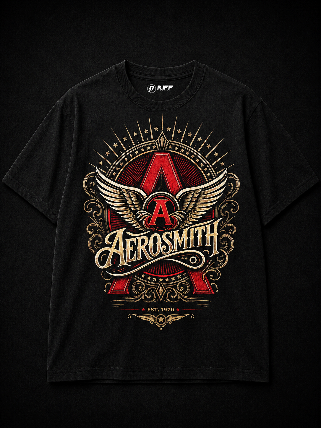 Camiseta Aerosmith 1970 Preta RIFF STUDIO