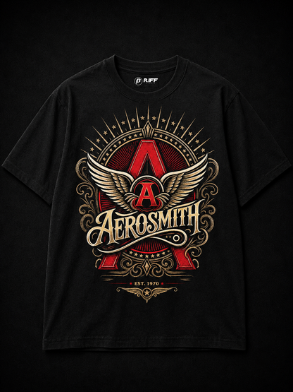 Camiseta Aerosmith 1970 Preta RIFF STUDIO