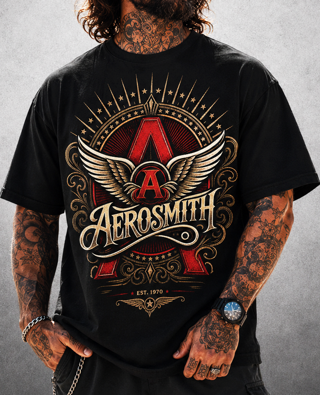 Camiseta Aerosmith 1970 Preta RIFF STUDIO