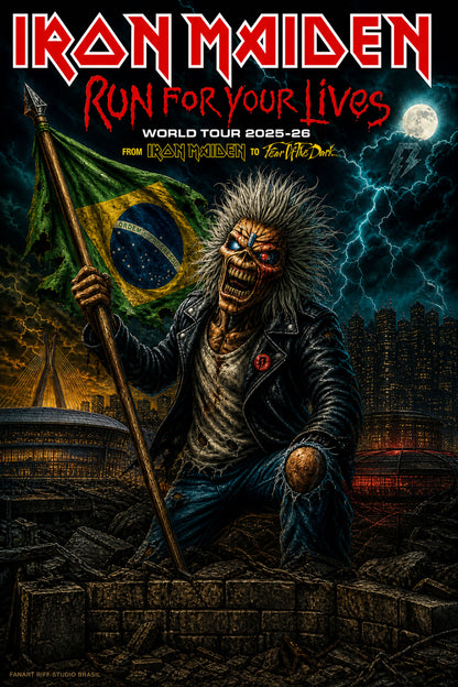 Camiseta Iron Maiden Run For Your Lives FanArt Brasil Preta RIFF STUDIO